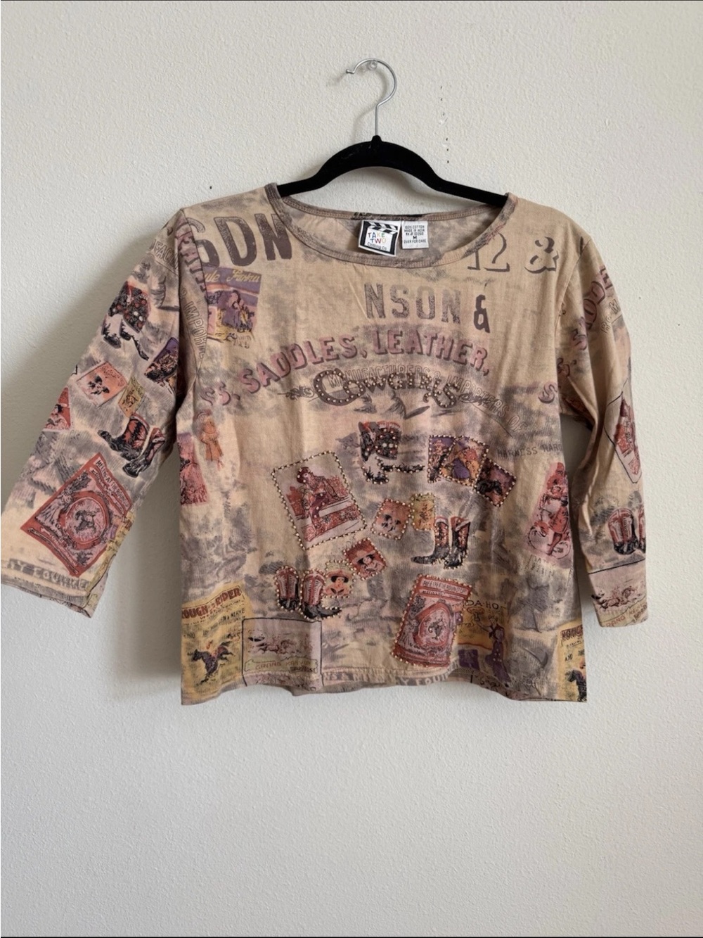 Vintage Y2K Cowgirl Western Rodeo Quarter Sleeve Top Take Two Size M